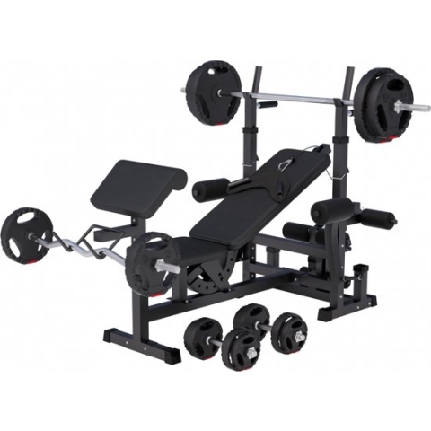 Gorilla Sports Universele Halterbank zwart + 100 kg Halterset - Gripper Kunststof