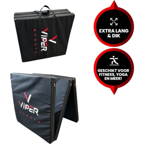 Venom Sports Fitnessmat – professionele opvouwbare turnmat – Yoga – yogamat – extra dikke sportmat – gymnastiekmat – L180xB60xH5cm – zwart