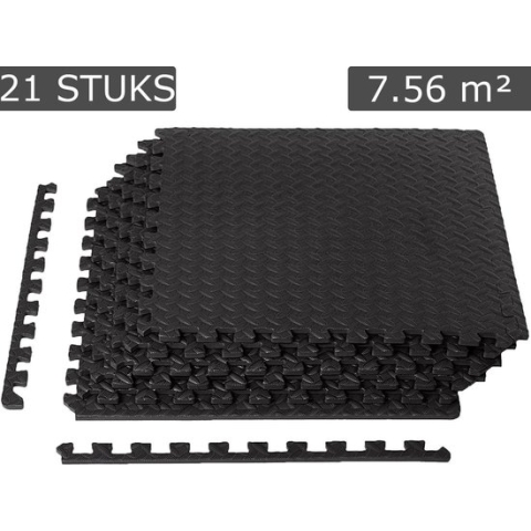 Meisterhome ®  puzzelmat - Fitnessmat - Sportmat  - Waterdichte fitness mat met mooie afgewerkte randen - Zachte yogamat Easy installeren/schoonmaken - Fitnessruimte/meditatie - Warmte isolerend - 60 x 60 x 1 cm - 21 stuks 7.56 m²-Zwart