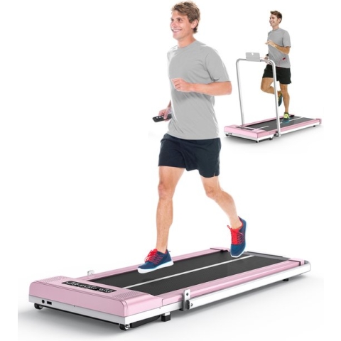 Loopband - Inklapbaar loopband Elektrisch met armleuningen, 1-10 km/u - met afstandsbediening en LED-display - Walkingpad - Treadmill - Roze