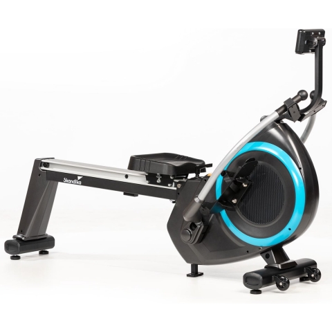 Skandika Nordlys Roeimachine – Roeimachine - Roeiapparaat voor een echt roeigevoel, kogelgelagerde zwenkarmen, inklapbaar, magneetrem, tablethouder, 16 niveaus, 21 programma's, trainingscomputer – Home fitness apparatuur – zwart blauw