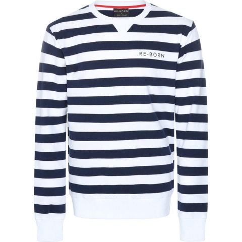 Re-Born Sweater Trui Streep Ronde Hals Lange Mouw Heren - Navy/Wit - Maat S