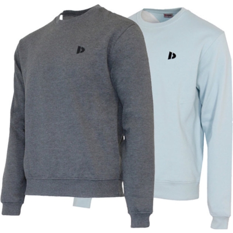 2 Pack Donnay - Fleece sweater ronde hals - Dean - Heren - Maat S - Charcoal-marl & Light blue (494)