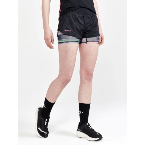 Craft CTM Distance 2-in-1 Shorts Dames - Sportbroeken - zwart/roze - Vrouwen