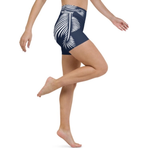 Sport Short - design Lines 4 Peace - High Waist Dry Fit High Performance 4way stretch - UPF 50+ - Hardloop - Yoga - Fitness - Dans  - Pilates - Training -Korte Broek- marineblauw wit – dames-maat L