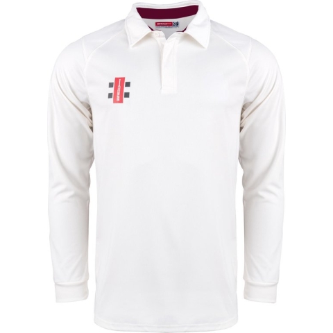 Gray-Nicolls Cricket SHIRT PRO PERF V2 L/S IV/MR S Small - Ivory / Maroon