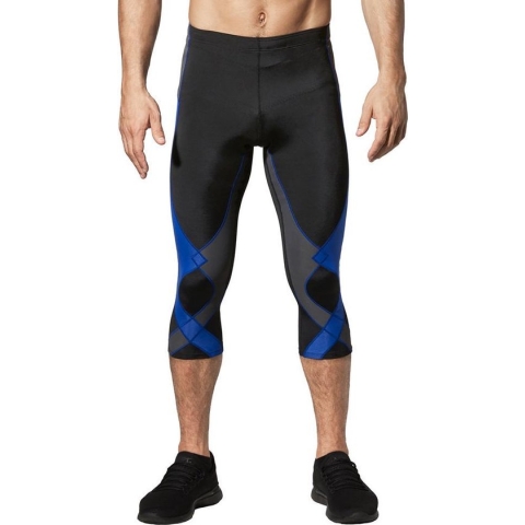 CW-X - Stabilyx 3/4 Compressiebroek - hardloopbroek  - heup, rug en knie ondersteuning - heren -Zwart/Blauw/Grijs - maat XL