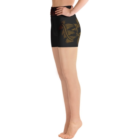 Sport Short - design Lines 4 Peace - High Waist Dry Fit High Performance 4way stretch - UPF 50+ - Hardloop - Yoga - Fitness - Dans  - Pilates - Training - Korte broek-zwart hazelnootbruin – dames -maat M