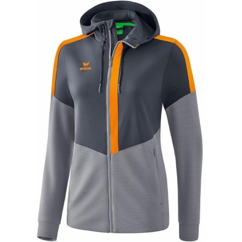 Erima Squad Trainingsjack Met Capuchon Dames Slate Grijs-Monument Grijs-New Oranje Maat 34