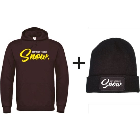 Set wintersport hoodie zwart XL + muts - Don't eat yellow snow - soBAD. | Foute apres ski outfit | kleding | verkleedkleren | wintersport beanie | wintersporttruien | wintersport dames en heren
