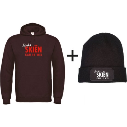 Set wintersport hoodie zwart M + muts - Après skiën kan ik wel - soBAD. | Foute apres ski outfit | kleding | verkleedkleren | wintersport beanie | wintersporttruien | wintersport dames en heren