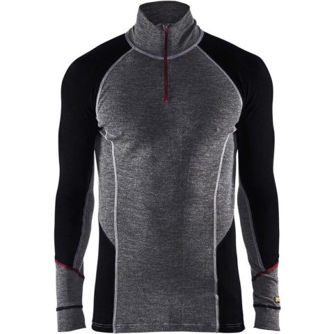 Blaklader Onderhemd zip-neck 100% merino XWARM 4699-1736 - Medium Grijs/Zwart - XS