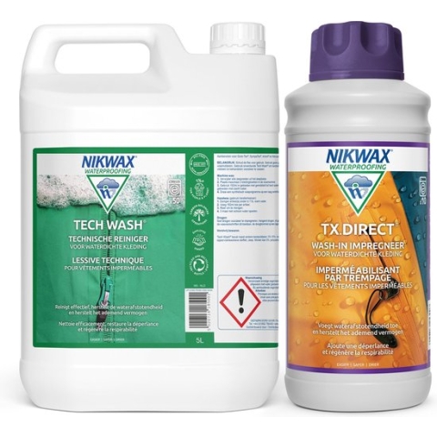 Nikwax Tech Wash Wasmiddel 5L & Nikwax Tx.Direct 1L Impregneermiddel - 2-Pack