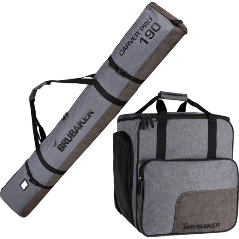 BRUBAKER Combi Set Carver Performance - Skitas en Skischoenen Tas voor 1 paar ski's + stokken + schoenen + helm - Grijs gemêleerd zwart