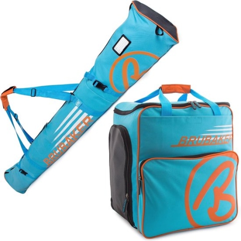BRUBAKER Kombi Set Champion - Limited Edition - Ski Bag and Skischoenentas voor 1 paar ski tot 190 cm + spullen + schoenen + helmblauw oranje 190 cm Blauw/oranje