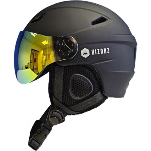 Vizorz Skihelm - Zwart - Inclusief vizier Oranje en vizier grijs/goud