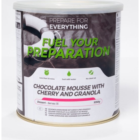 Noodvoedselvoorziening Chocolade Mousse met Granola en kersen  15 nagerechten met totaal 4326 calorieën in één blik Noodrantsoen