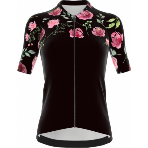 Fietsshirt 'Black N' Roses’ korte mouwen maat S