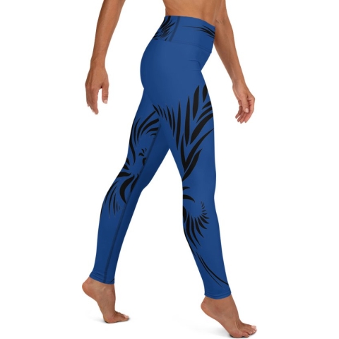 Sportlegging - design Power Up - High Waist - Dry Fit - High Performance - 4way stretch- unieke print - UPF 50+ - Hardloop - Yoga - Fitness - Dans  - Pilates - Training - sportbroek –kobaltblauw zwart maat L