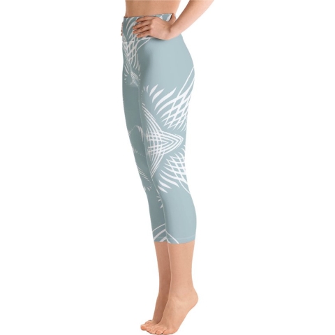 Sportlegging - Capri 3/4 - design Proud Pattern - High Waist - Dry Fit - High Performance - 4way stretch- unieke print - UPF 50+ - Hardloop - Yoga - Fitness - Dans  - Pilates - Training - sportbroek – mintgroen wit - maat L