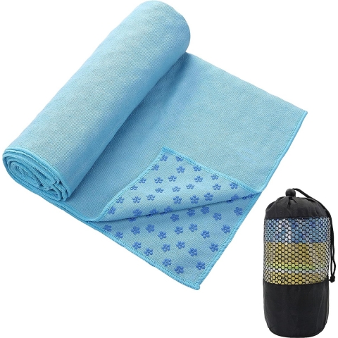 Yoga Handdoek Microfiber Antislip Ultra Zachte Zweetafvoerende Handdoek voor Hot Yoga Bikram Pilates Standaard Maat 72" x 24" (Blauw)