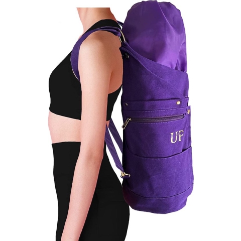 Yoga tas rugzak van katoen canvas voor yoga mat blokken en accessoires Yogatas groot XXL in lila