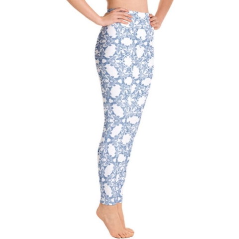 Sportlegging - design Grace in Lace - High Waist - Dry Fit - High Performance - 4way stretch- unieke print - UPF 50+ - Hardloop - Yoga - Fitness - Dans  - Pilates - Training - sportbroek – wit klassiekblauw - maat XS