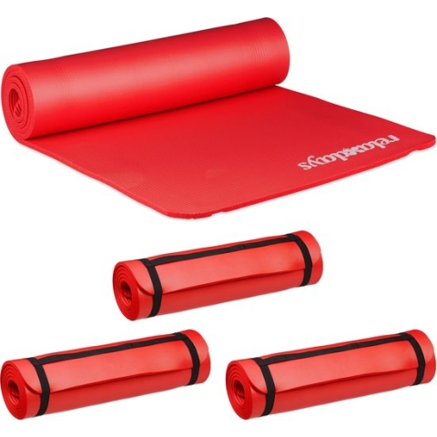 Relaxdays 4x yogamat dik - sportmat - workout matje - jogamat - joga matje - rood