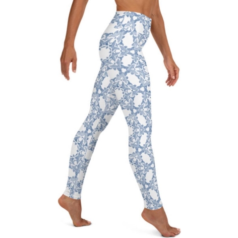 Sportlegging - design Grace in Lace - High Waist - Dry Fit - High Performance - 4way stretch- unieke print - UPF 50+ - Hardloop - Yoga - Fitness - Dans  - Pilates - Training - sportbroek – wit klassiekblauw - maat XL