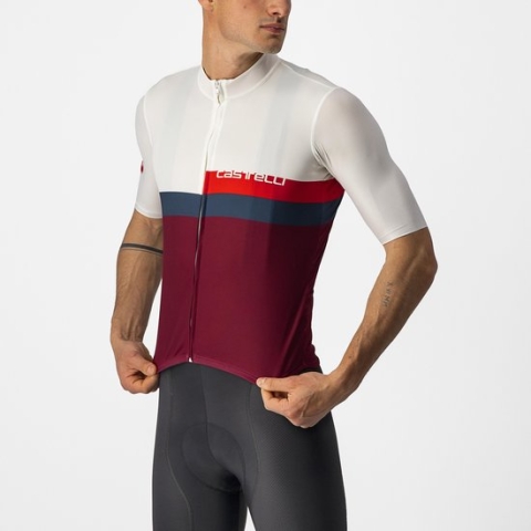 Castelli Fietsshirt Korte Mouwen Heren Wit Bordeaux - A BLOCCO JERSEY IVORY RED BLUE BORDEAUXzzz-3XL