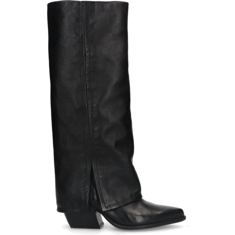 Sacha - Dames - Zwarte hoge leren cowboylaarzen met flap - Maat 39