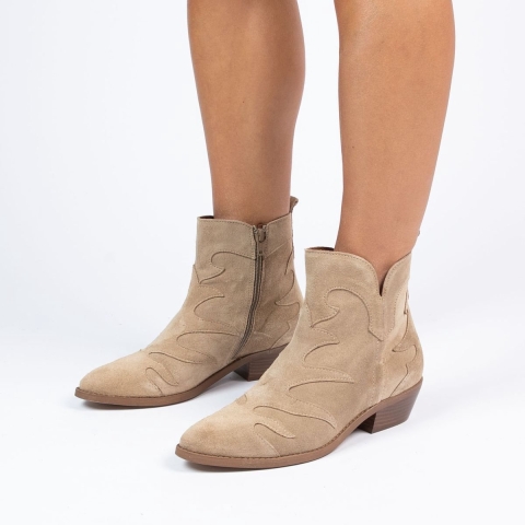 Manfield - Dames - Taupe suède cowboy laarzen - Maat 38