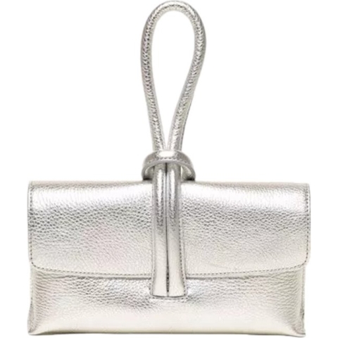 Zilveren Leren Handtas Metallic - Handtassen Schoudertassen - Italiaans Leder - Zilver