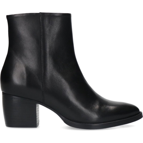 Manfield - Dames - Zwarte leren enkellaarsjes - Maat 39