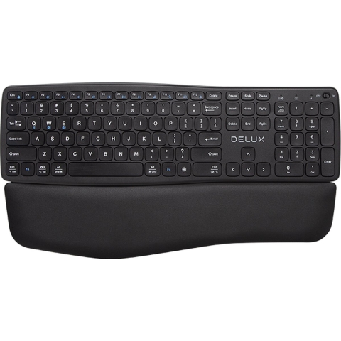 Delux - Draadloos ( 1X 2,4ghz + 2X Bluetooth) - Ergonomisch toetsenbord - Oplaadbaar - Anti-RSI / Muisarm - Gaming keyboard - lederen polssteun