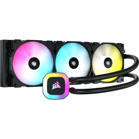 Corsair H150 RGB - Vloeistofkoelsysteem processor afmeting radiator: 360 mm - voor Intel LGA: 1700, 1200, 115x, 2011, 2066, 1366 - AMD AM5, AM4 - 3x 120 mm RGB Fans - aluminium, koper - zwart