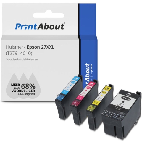 PrintAbout huismerk Inktcartridge 27XXL (T27914010) 4-kleuren Voordeelbundel Hoge capaciteit geschikt voor Epson