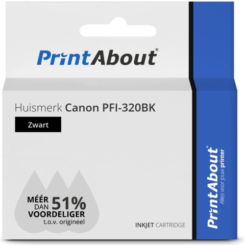 PrintAbout huismerk Inktcartridge PFI-320BK Zwart Hoge capaciteit geschikt voor Canon