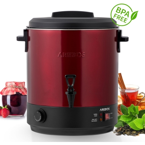 AREBOS Inmaakketel - 2500W - met glühwein functie - Inclusief thermostaat - Temperatuur van 30-110°C - Met thermostaatkraan - 28 liter