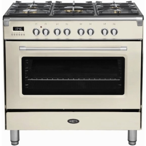 BORETTI CFBG901OW3 Gasfornuis 90cm, 5 branders incl. Dual Fuel, Enkele oven 87L, OW