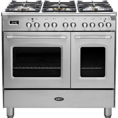 BORETTI CFBG902IX3 Gasfornuis 90cm, 5 branders incl. Dual Fuel, Dubbele oven 70+45L, IX