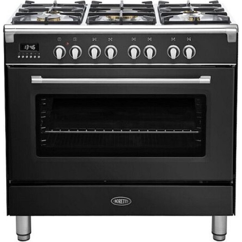 BORETTI CFBG901ZW3 Gasfornuis 90cm, 5 branders incl. Dual Fuel, Enkele oven 87L, ZW