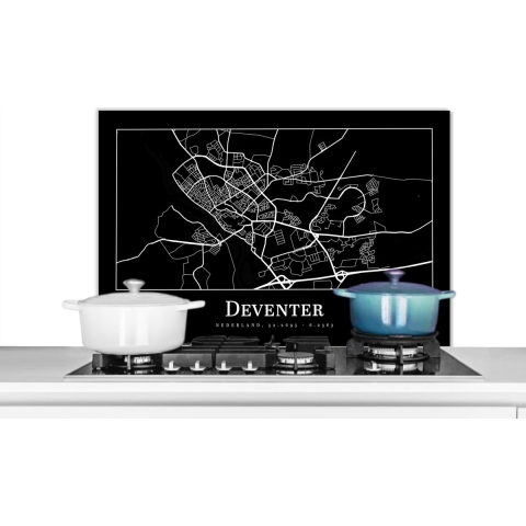 Spatscherm Keuken - Kookplaat Achterwand - Spatwand Fornuis - 90x60 cm - Stadskaart - Deventer - Kaart - Plattegrond - Aluminium - Wanddecoratie - Muurbeschermer - Hittebestendig