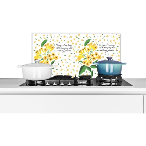 Spatscherm Keuken - Kookplaat Achterwand - Spatwand Fornuis - 70x30 cm - Sorry I'm busy I'm hanging out with my plants - Quotes - Spreuken - Aluminium - Wanddecoratie - Muurbeschermer - Hittebestendig