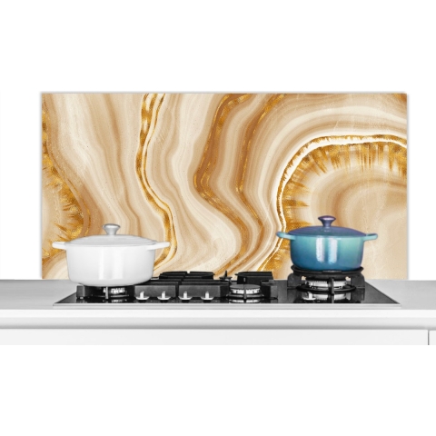 Spatscherm Keuken - Kookplaat Achterwand - Spatwand Fornuis - 120x60 cm - Marmer - Goud - Patronen - Aluminium - Wanddecoratie - Muurbeschermer - Hittebestendig