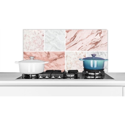 Spatscherm Keuken - Kookplaat Achterwand - Spatwand Fornuis - 80x40 cm - Marmer - Collage - Luxe - Aluminium - Wanddecoratie - Muurbeschermer - Hittebestendig