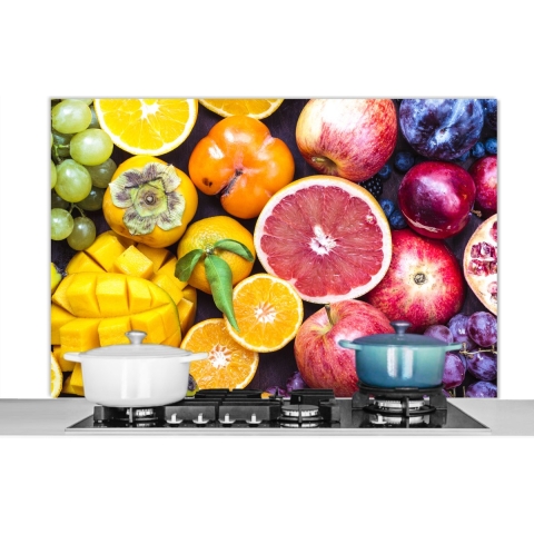 Spatscherm Keuken - Kookplaat Achterwand - Spatwand Fornuis - 120x80 cm - Fruit - Regenboog - Kleuren - Aluminium - Wanddecoratie - Muurbeschermer - Hittebestendig