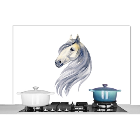 Spatscherm Keuken - Kookplaat Achterwand - Spatwand Fornuis - 120x80 cm - Paard - Waterverf - Dier - Meisjes - Kinderen - Meiden - Aluminium - Wanddecoratie - Muurbeschermer - Hittebestendig