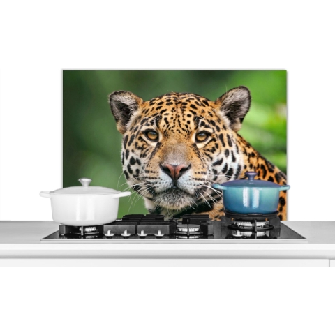 Spatscherm Keuken - Kookplaat Achterwand - Spatwand Fornuis - 80x55 cm - Luipaard - Natuur - Gevlekt - Aluminium - Wanddecoratie - Muurbeschermer - Hittebestendig