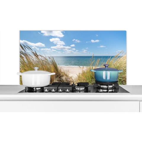 Spatscherm - Spatscherm strand - Zee - Natuur - Strand - Helmgras - 100x50 cm - Keuken achterwand - Spatwand